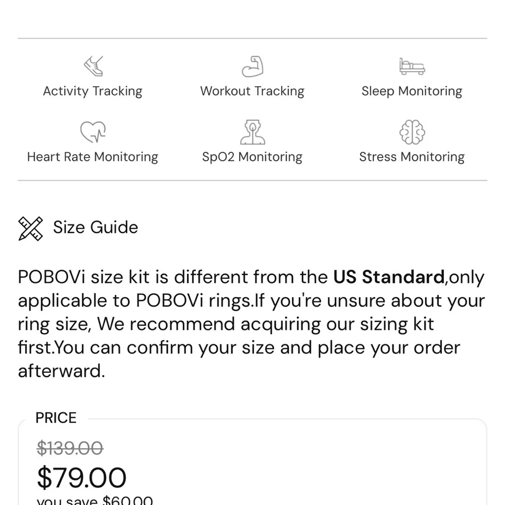 POBOVi Gen-1 Smart Ring - Rose Gold Size 8